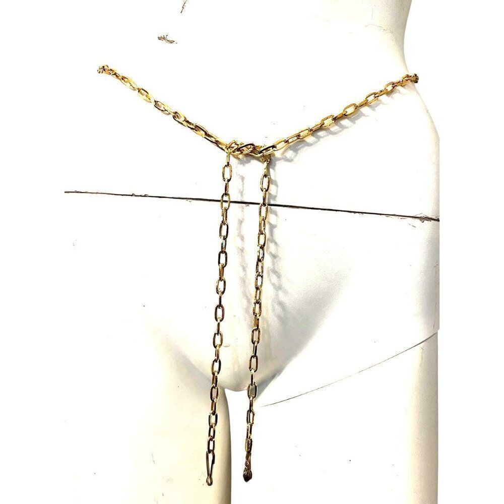 Womens Large XL Chain Link Gold Tone Metal Waist Chain Belt Adjustable 47 In